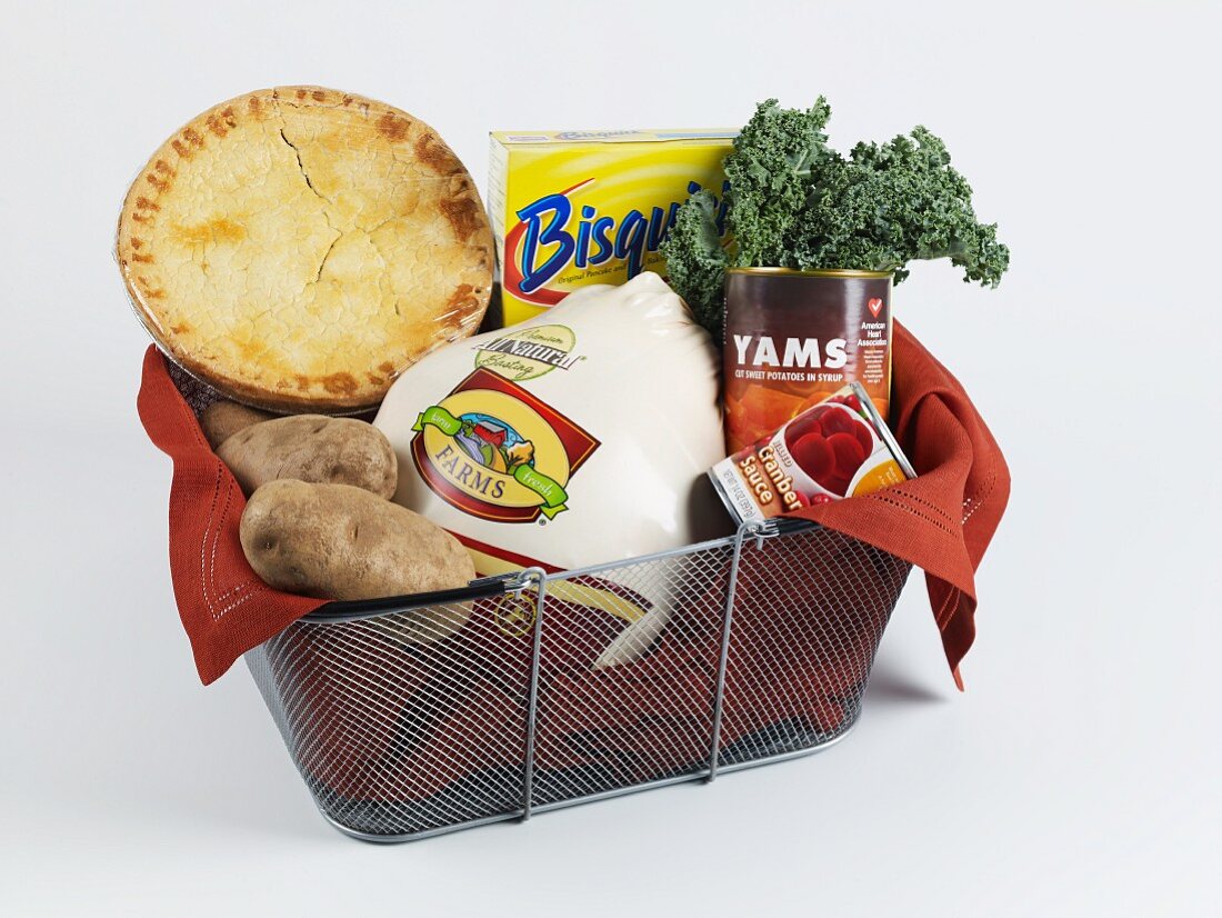 Thanksgiving Food in a Grocery Basket