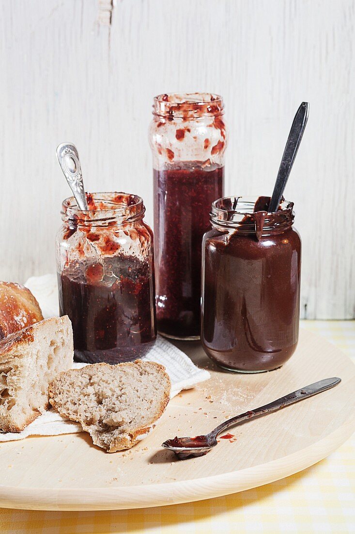 Home-made jam and chocolate spread, served with bread