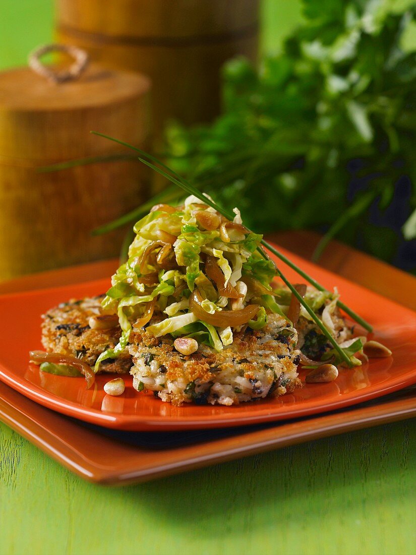 Wild rice fritters with Brussels sprouts