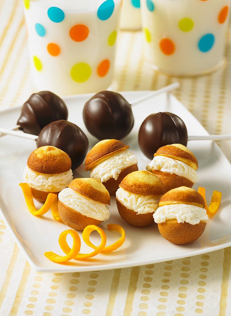 Cake pops with cherries and orange cream