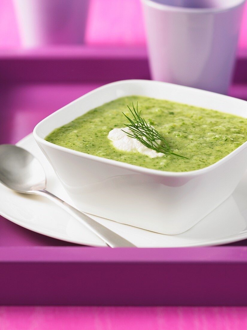 Lemon and cucumber soup with dill