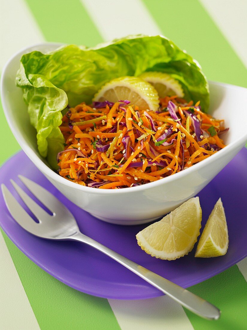 Grated carrots with sesame seeds and lemon zest