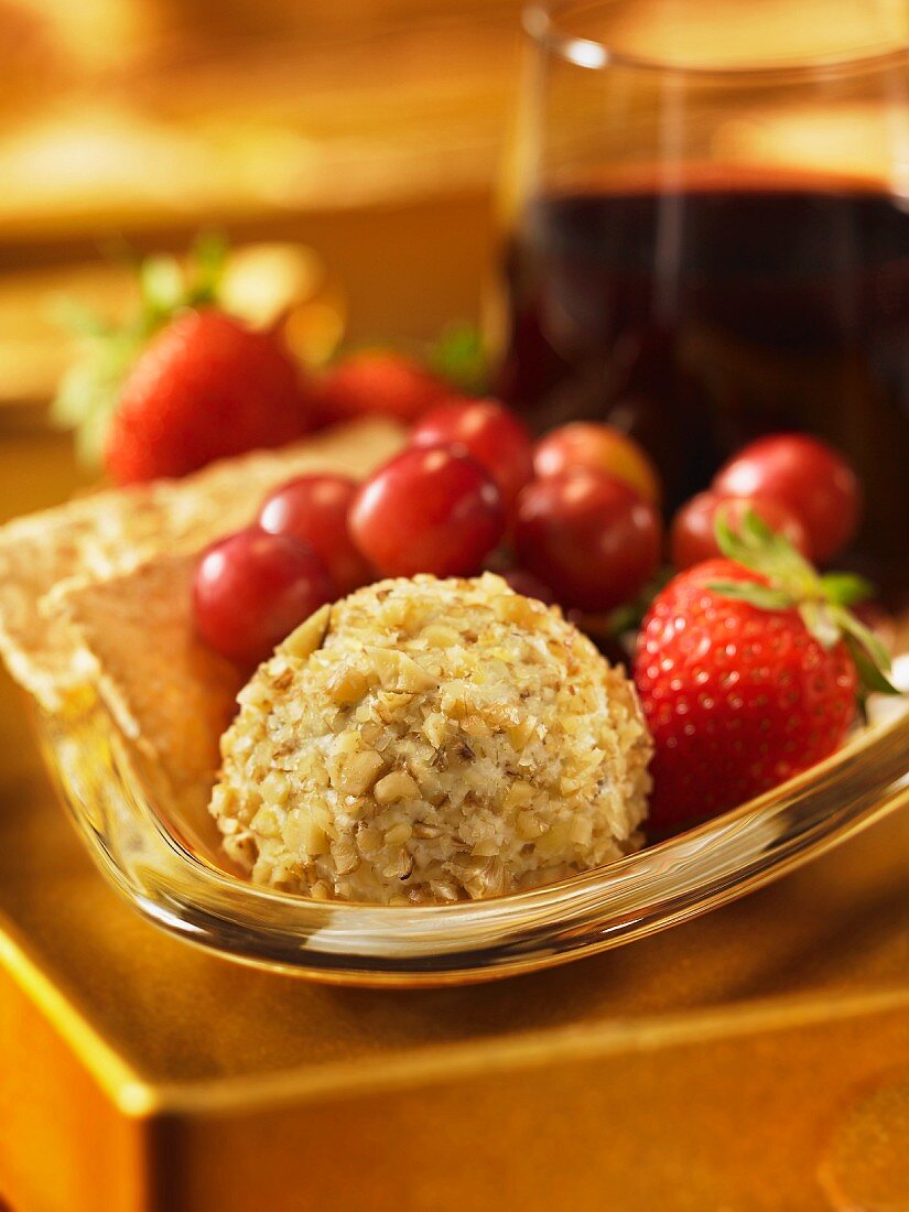 Cheese balls with walnuts and berries