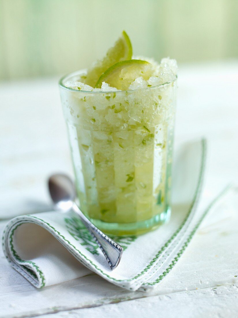 Lime granita in a glass