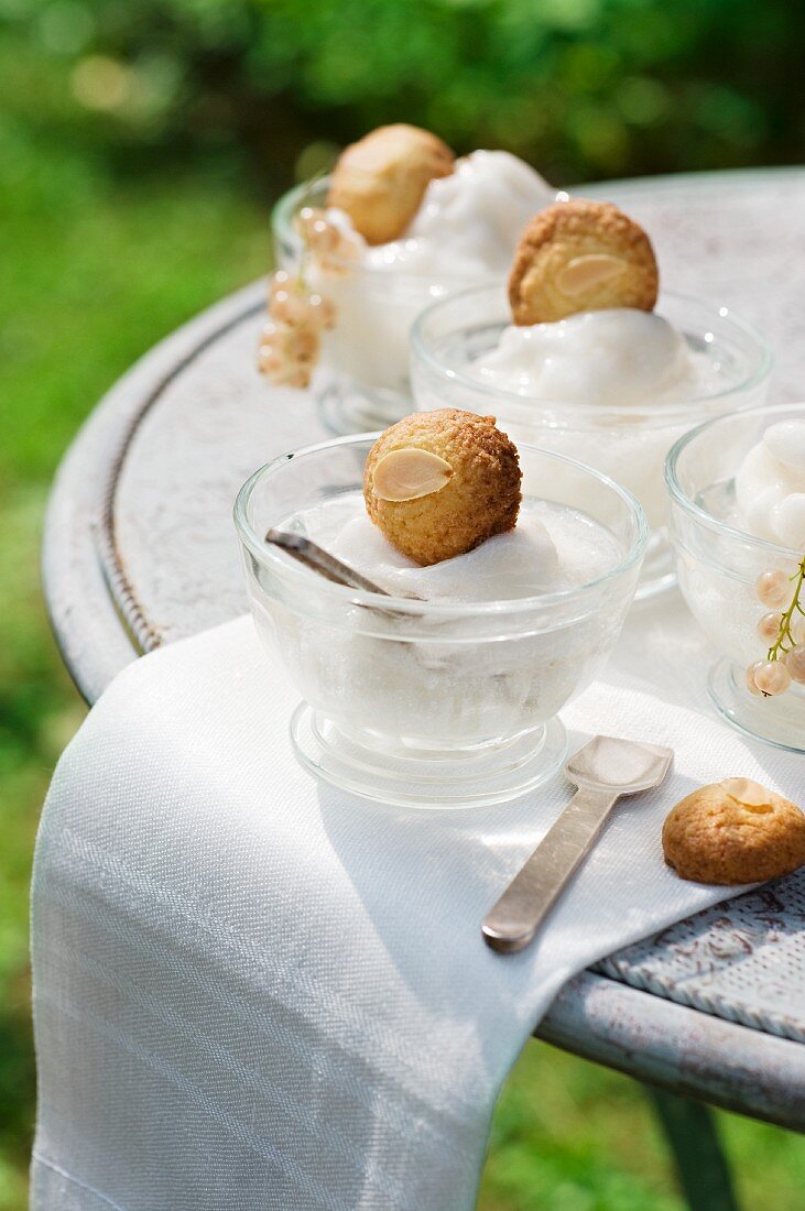 Lime sorbet with whitecurrants and almond biscuits