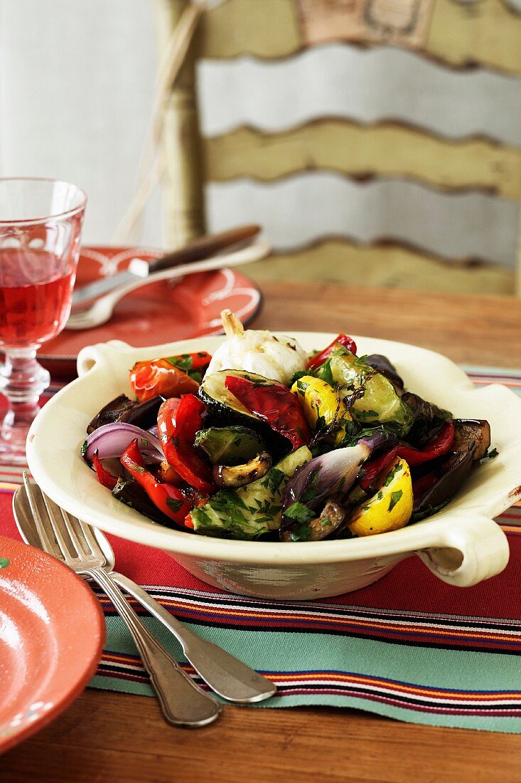 Roast Vegetable Salad - Red + Yellow Pepper, Eggplant, Onion, Garlic, Parsley