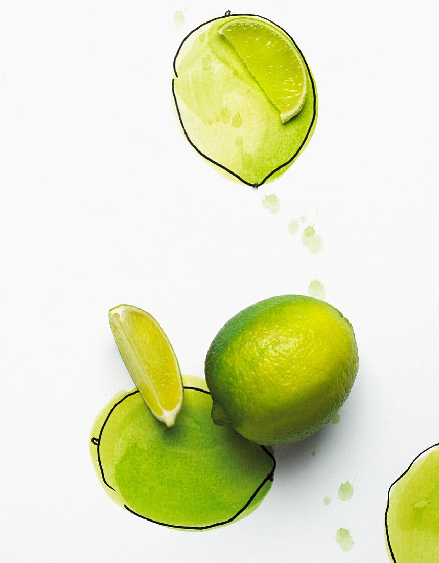 A lime and lime slices