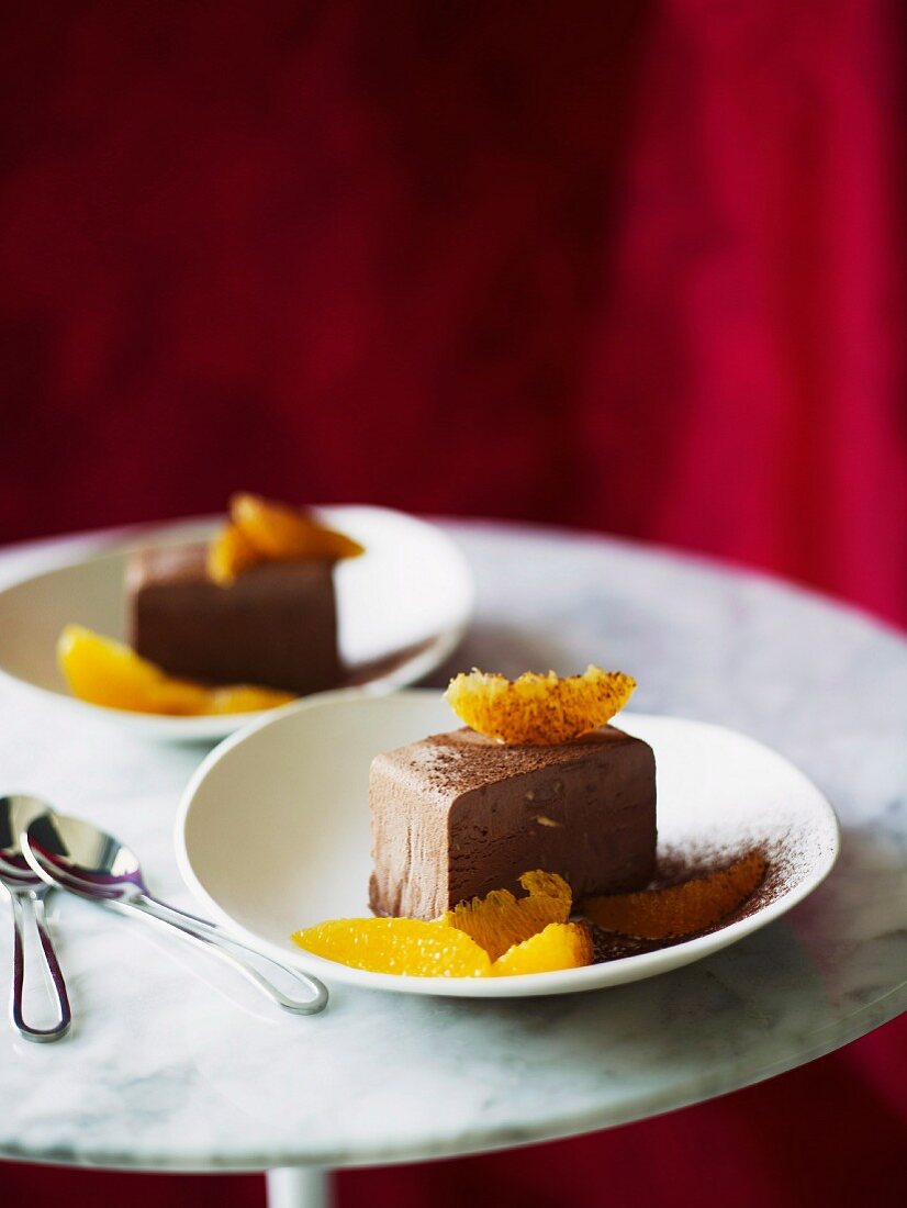 Chocolate parfait with orange salad