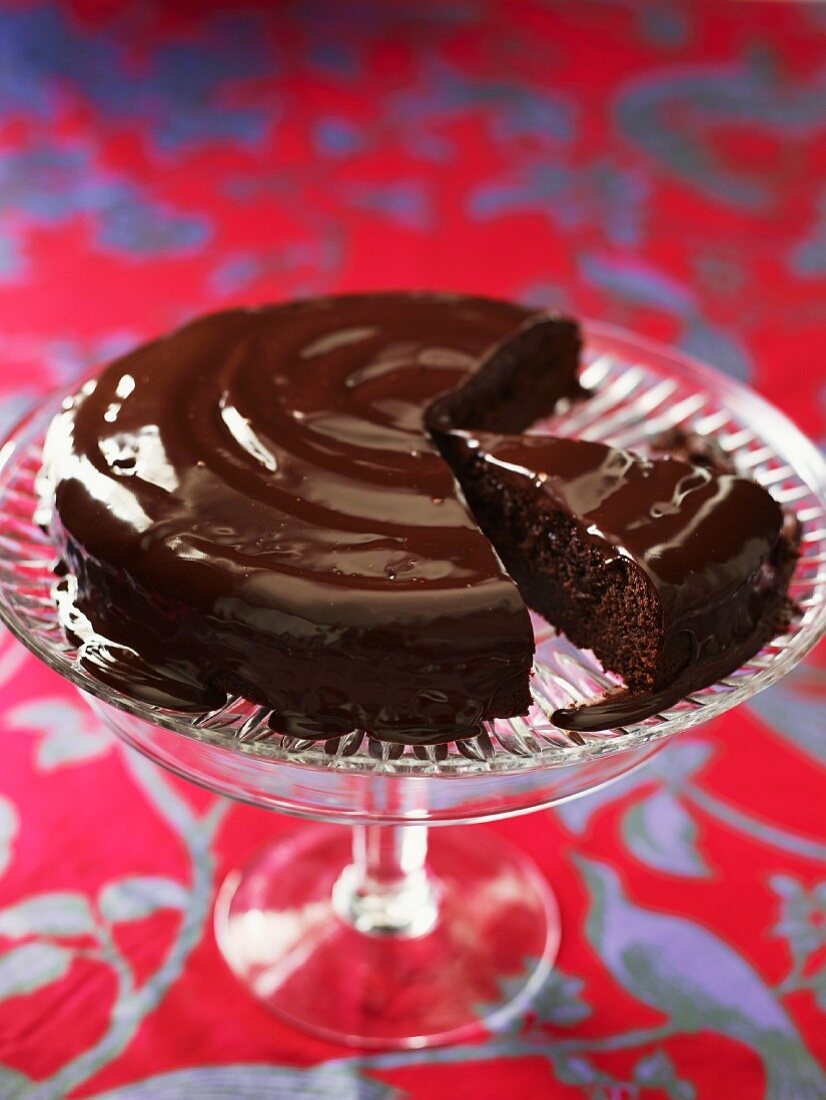 Chocolate-espresso cake, sliced