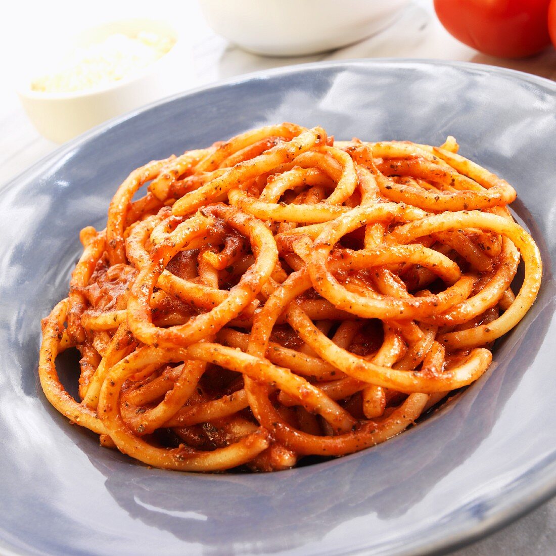 Spaghettoni with Marinara Sauce in a Bowl