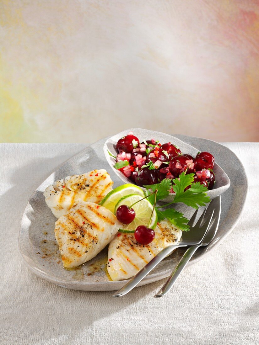 Grilled tilapia fillet with cherries