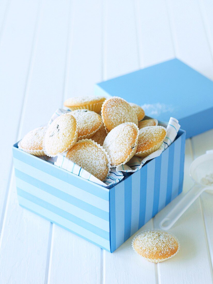 Sponge cakes with currants in a gift box