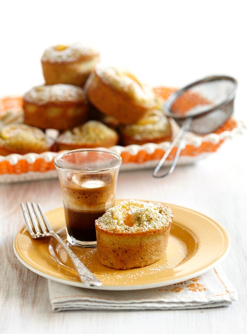 Mandarin and pistachio friands and coffee