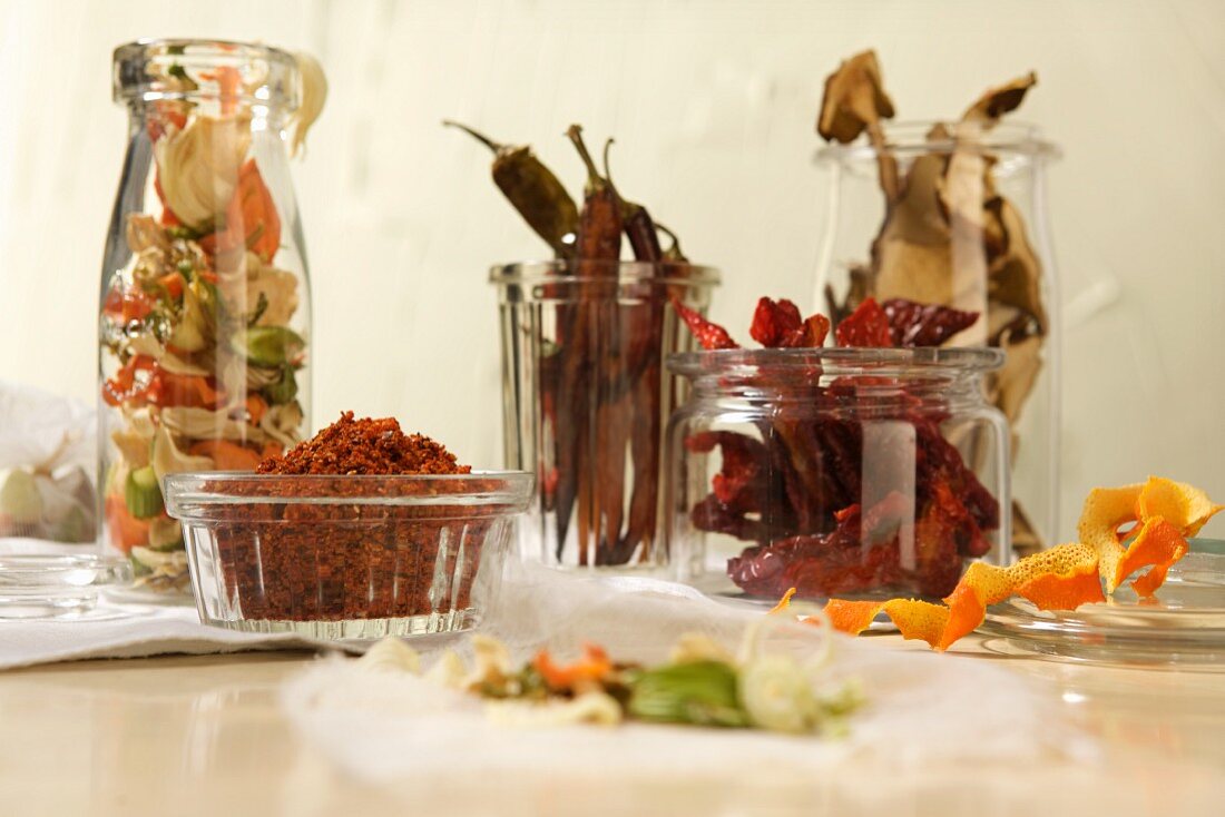 Dried spices in jars