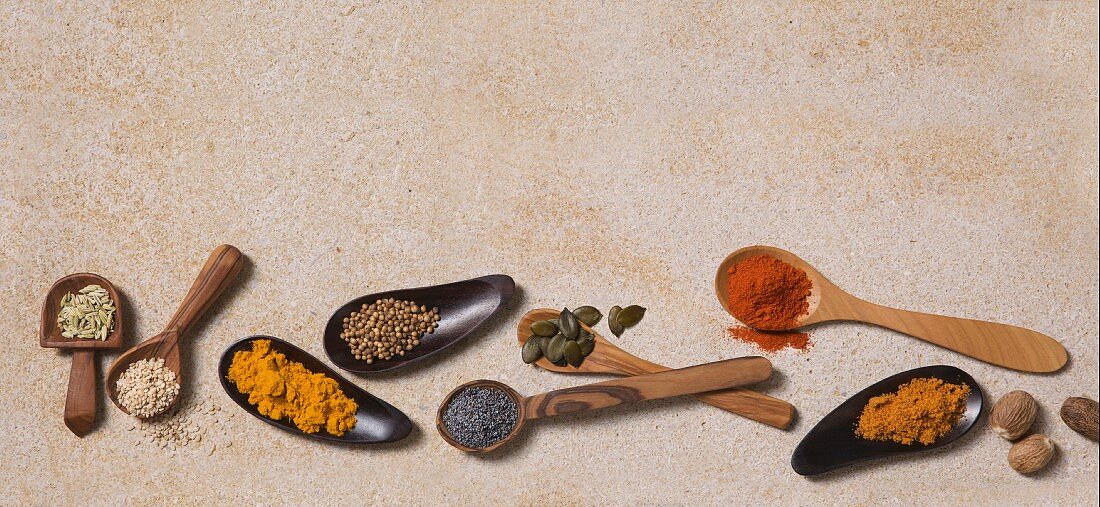 Spoons with assorted spices