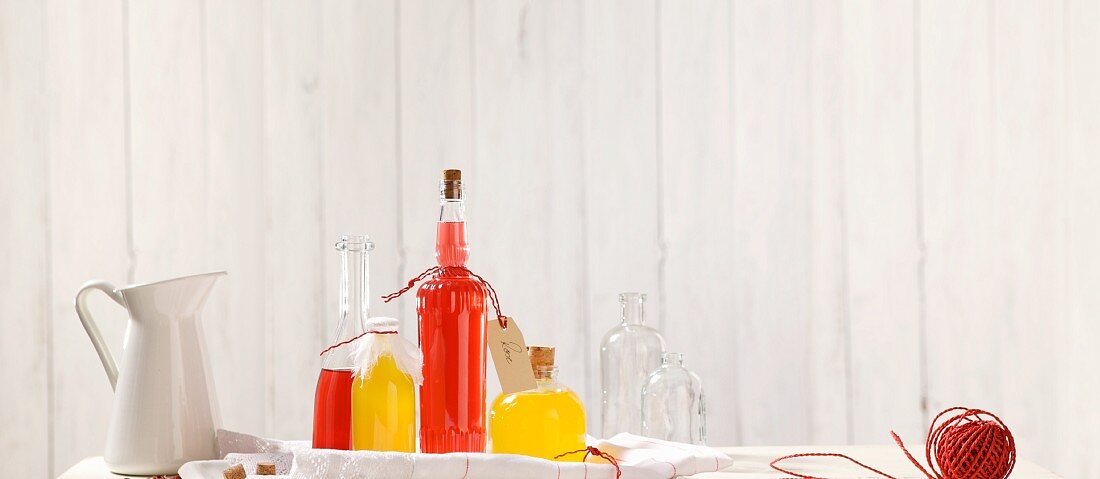 Assorted bottles of home-made cordial