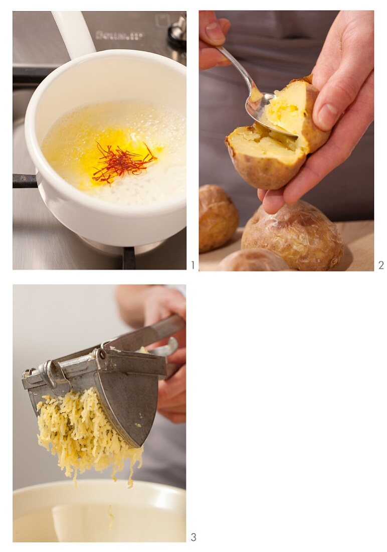 Mashed potato with saffron being prepared