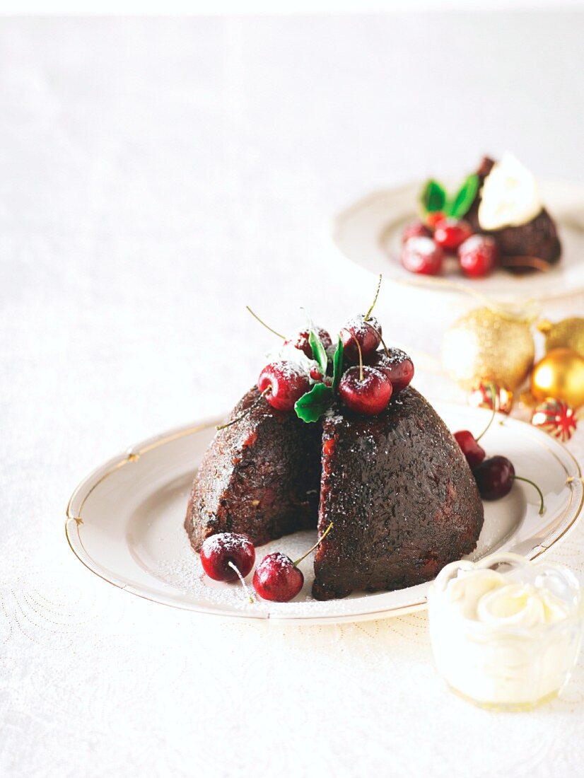 Christmas pudding with cherries