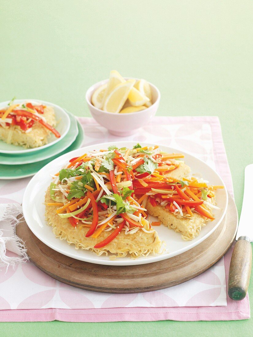 Noodle cake with sesame vegetables (Asia)