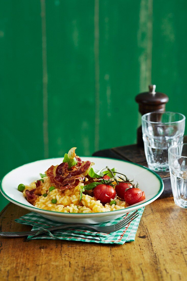 Risotto with peas, tomatoes and Pancetta