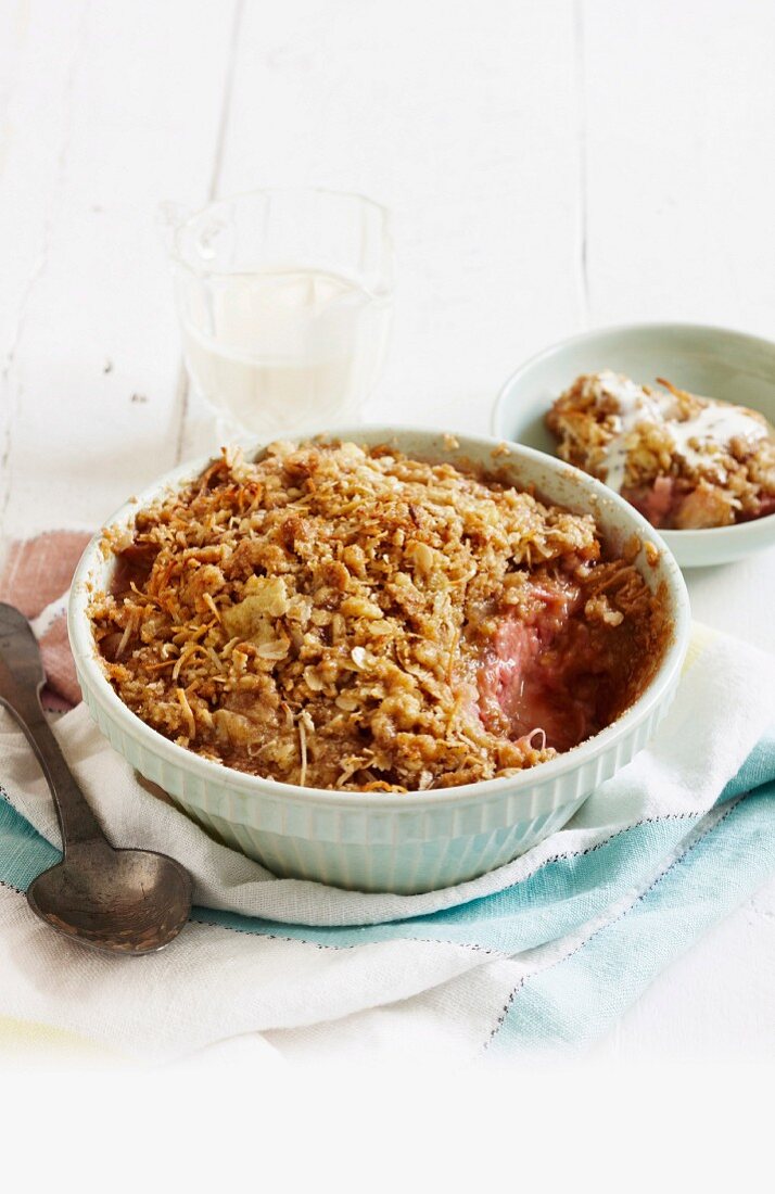 Apple and rhubarb crumble with coconut