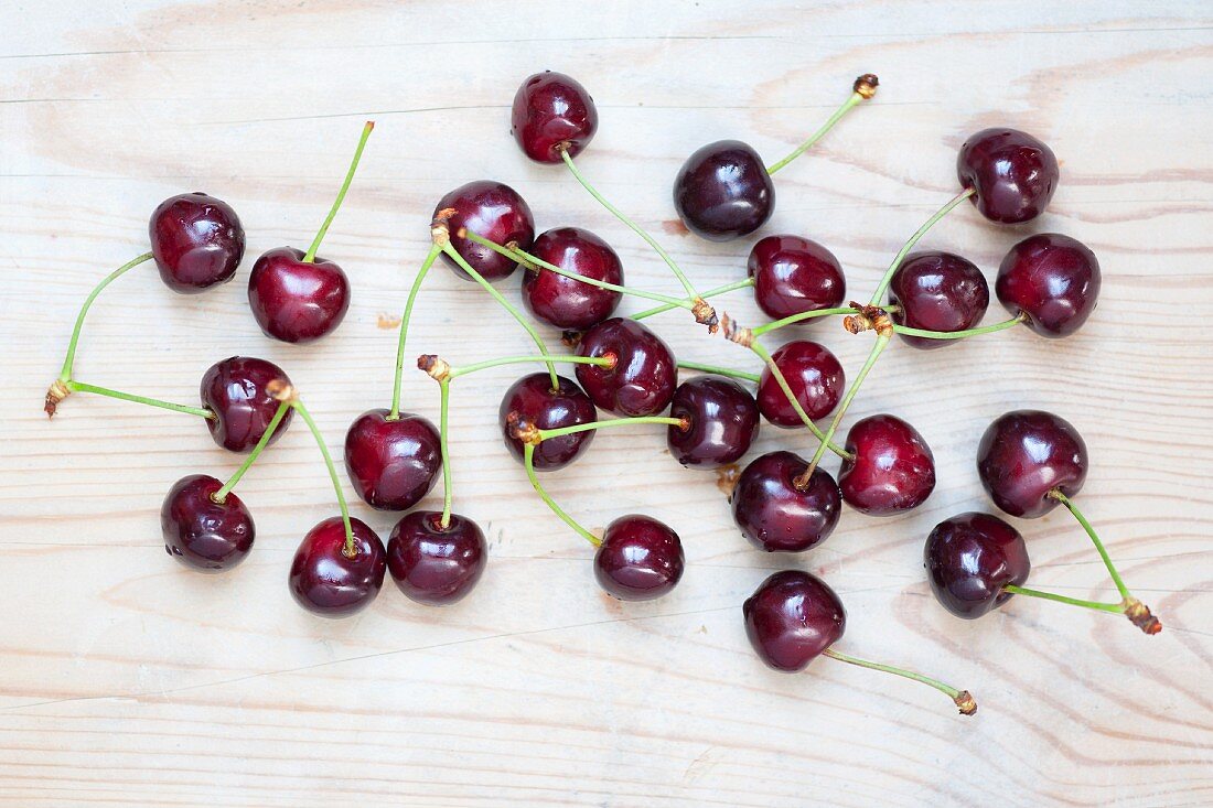 Cherries on a wooden surface