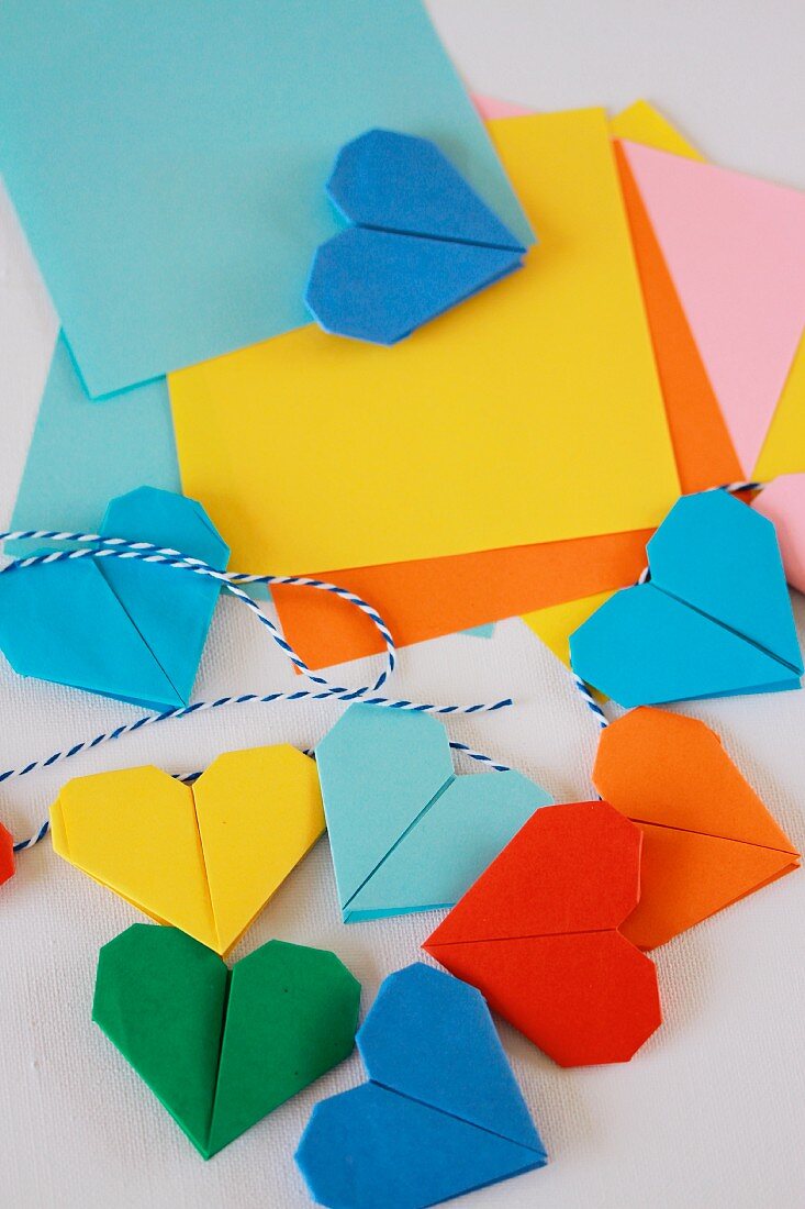 Colourful origami hearts