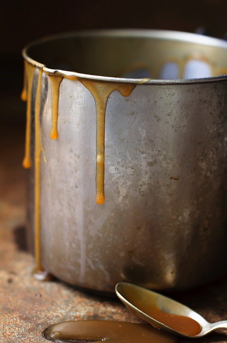 Salted caramel sauce in a pan