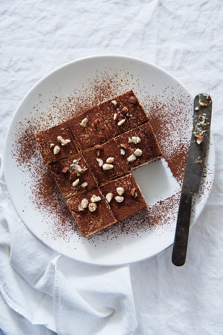 Chocolate mousse squares with hazelnuts