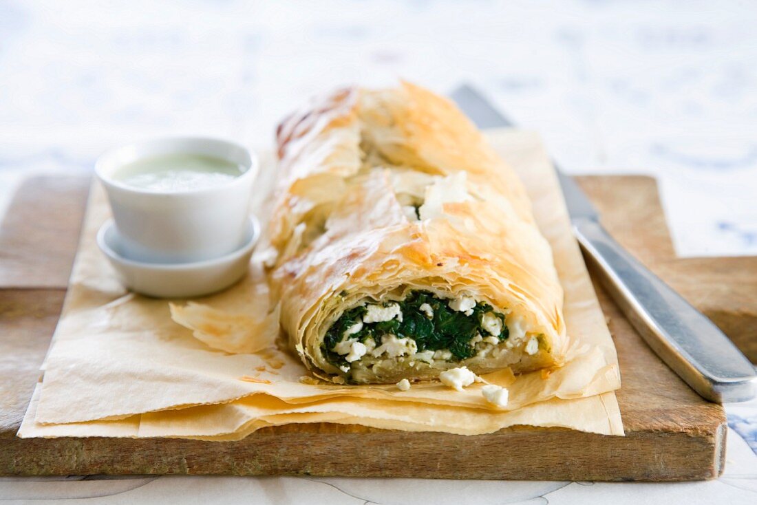 Filo pastry with spinach and feta filling