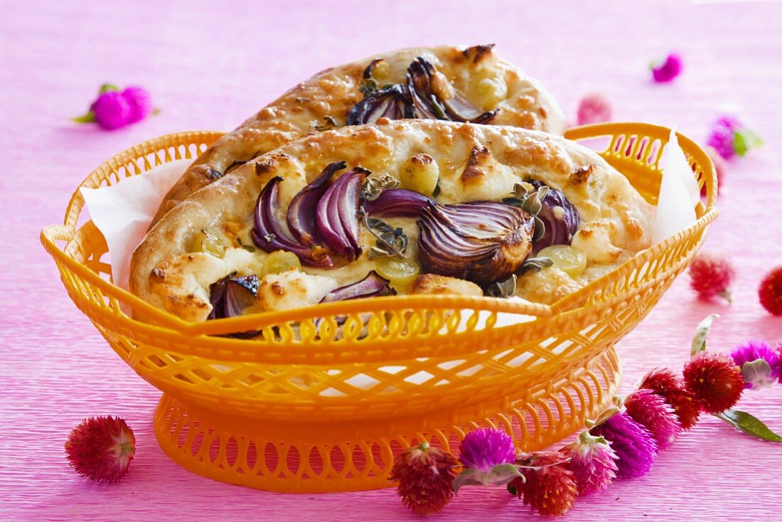 Focaccia with red onions