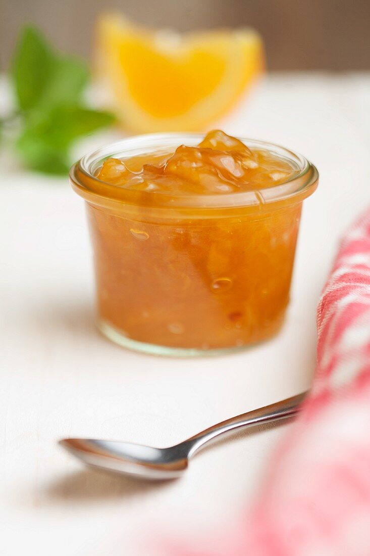 Marmalade made with Seville oranges, in a jar