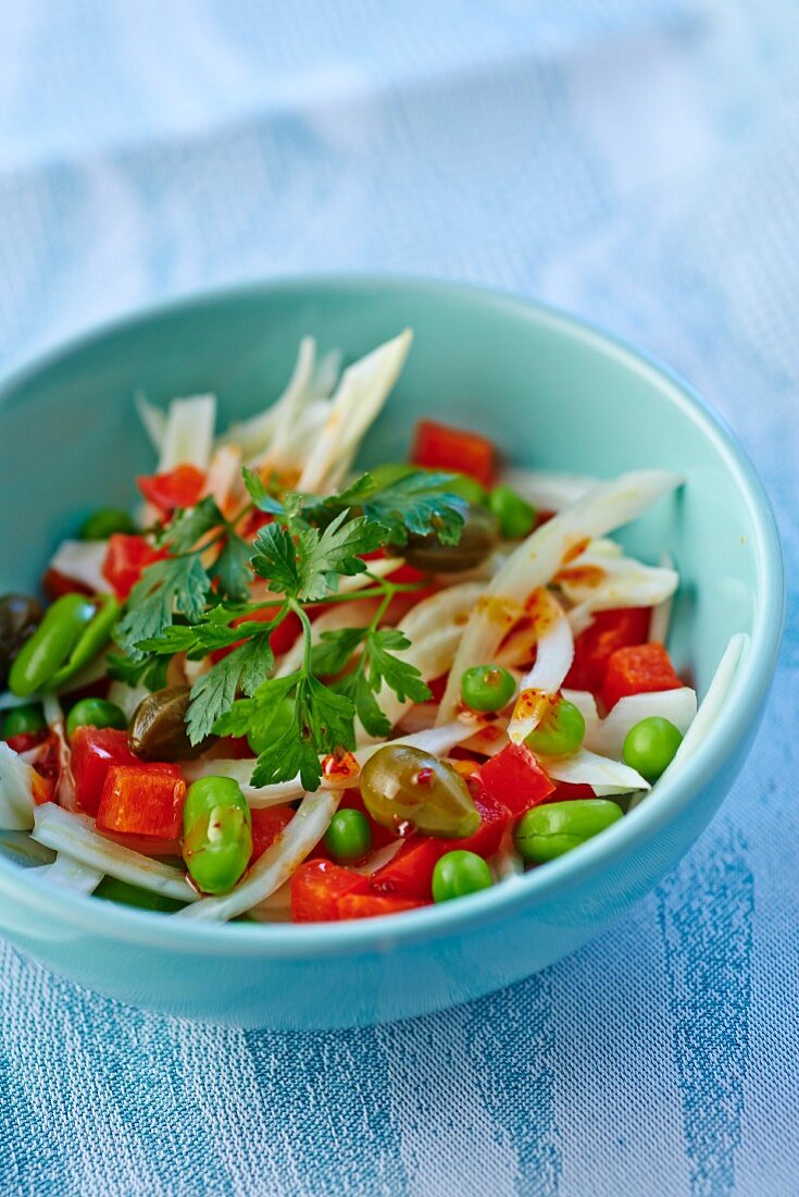 Fenchel-Paprika-Salat mit Bohnen & Kapern