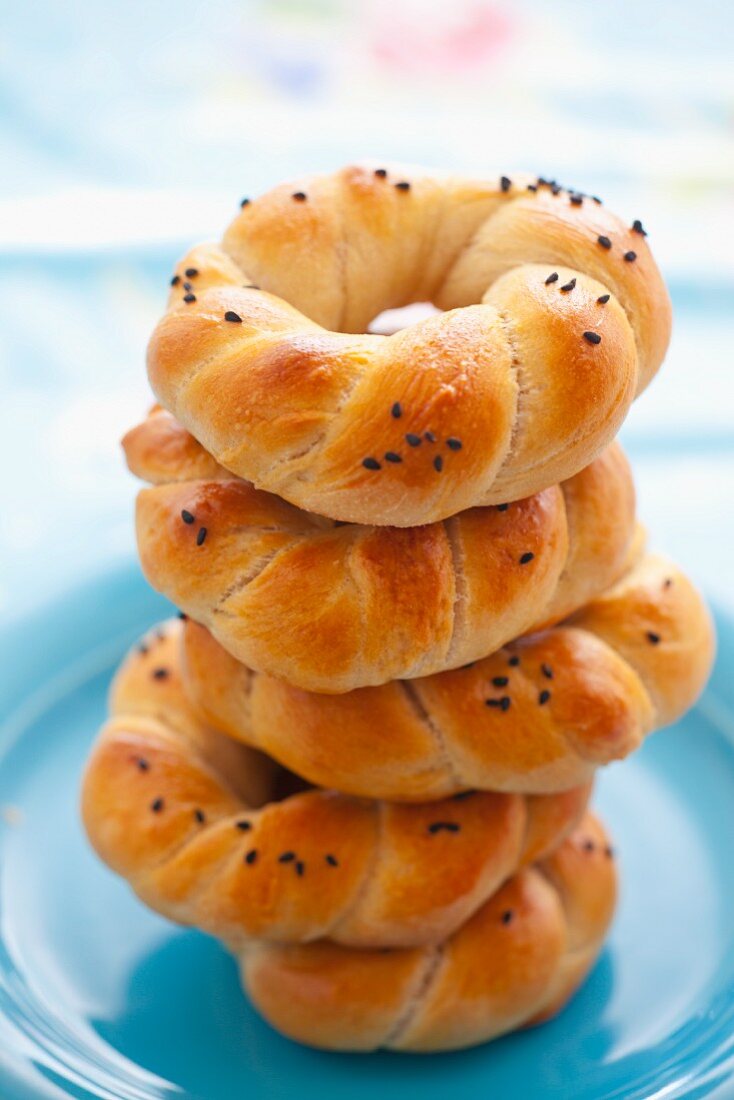 Pile of poppy seeds bagels