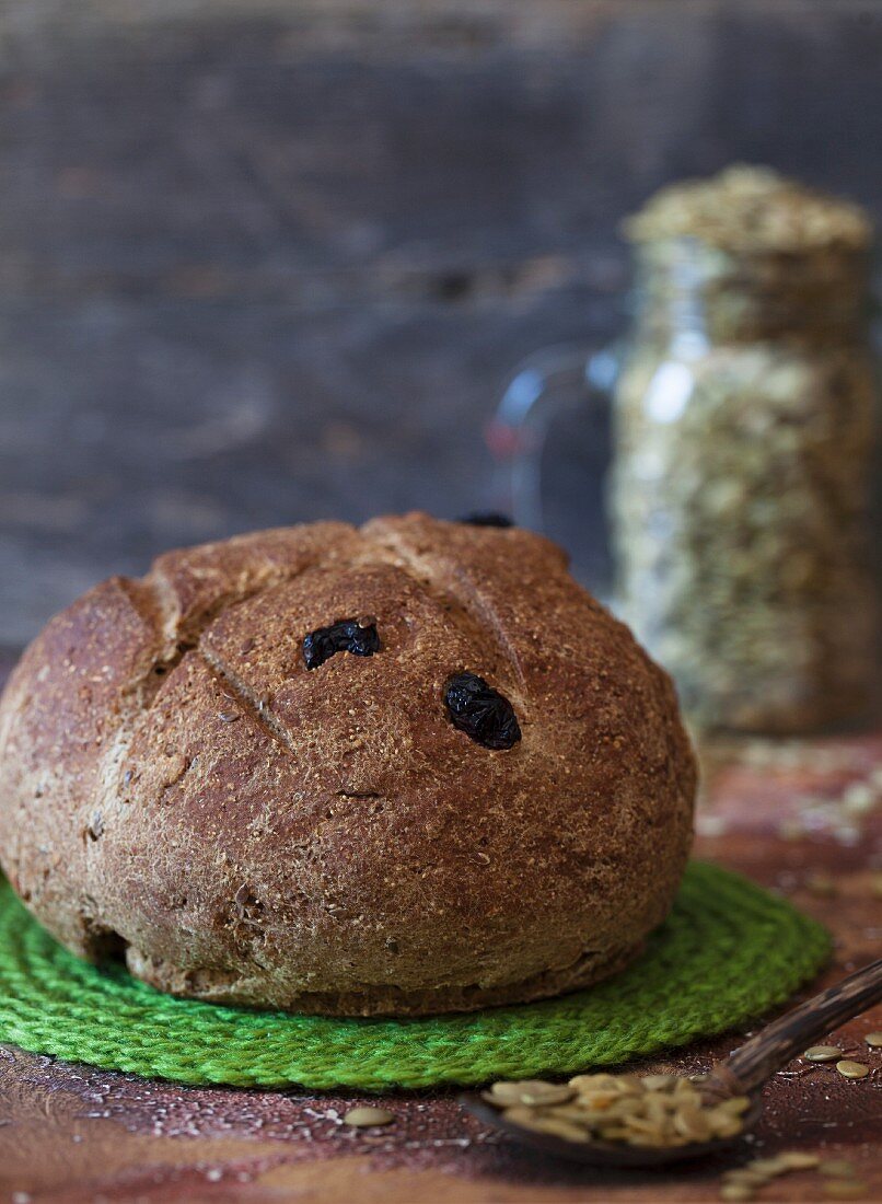 Loaf of Rye Bread with Dried Cherries