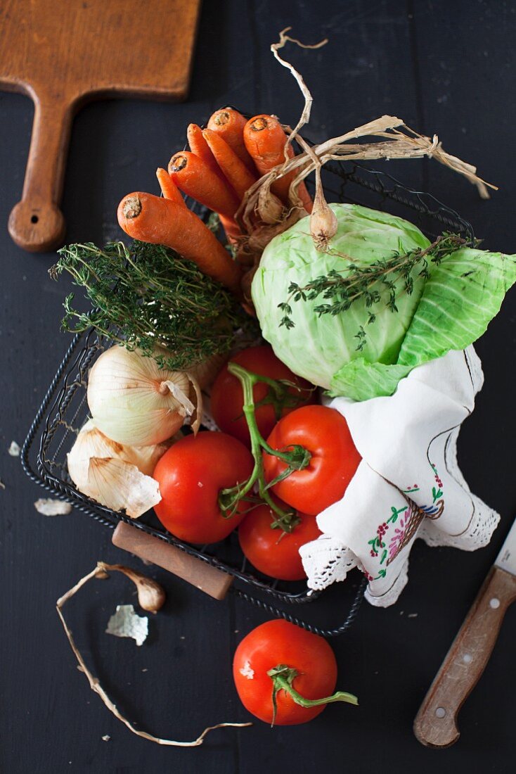 Fresh Vegetables in a Metal Basket