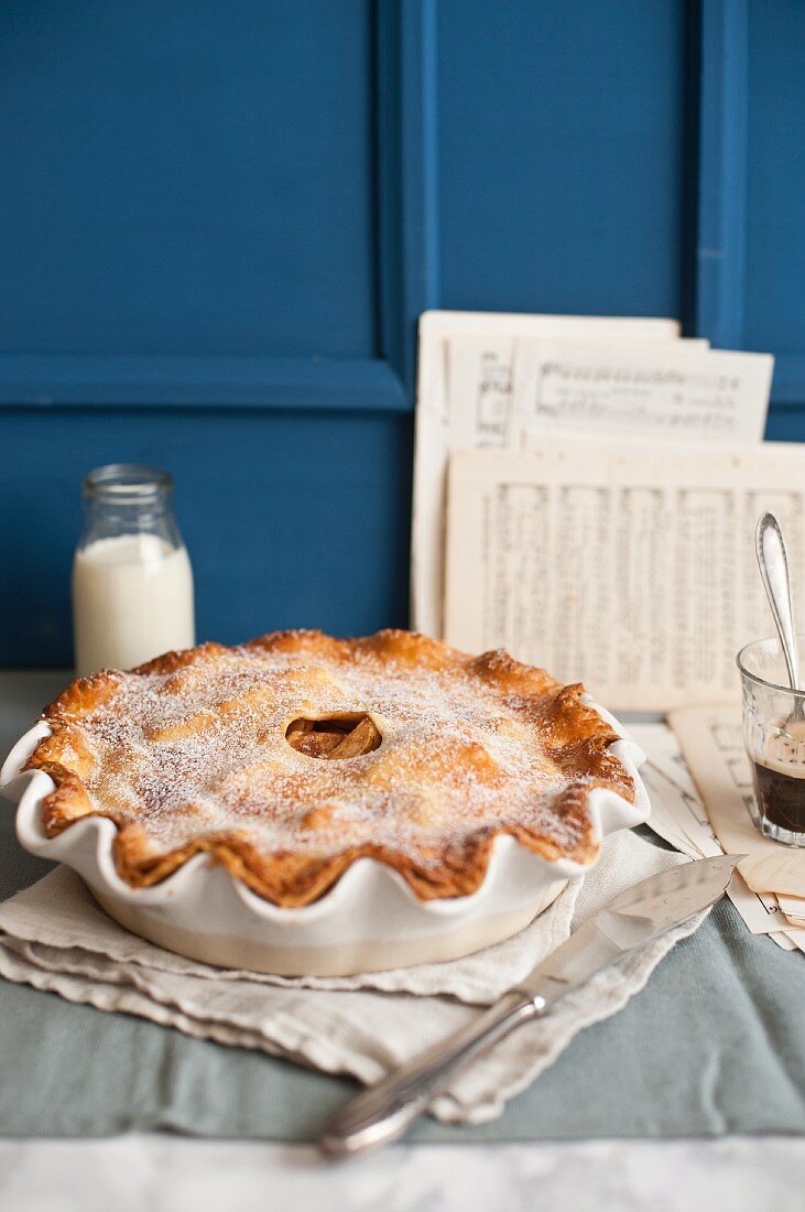 Apple pie in baking dish