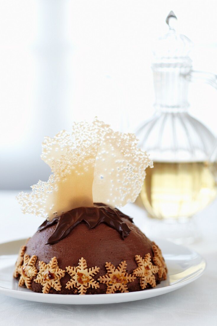 Chocolate parfait with sable biscuits for Christmas