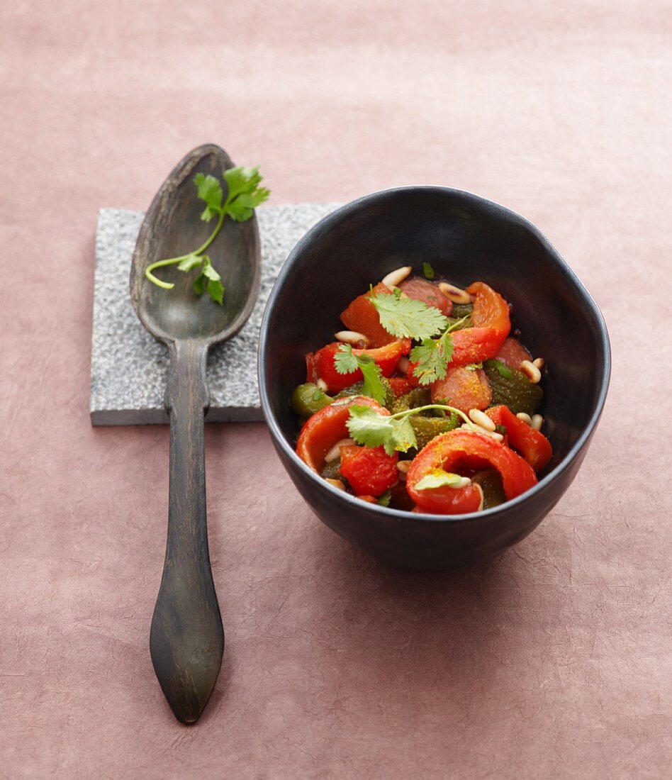 Pickled red and green peppers with pine nuts (Morocco)