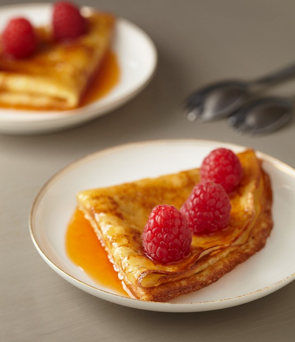 Crepe Suzette with fresh raspberries