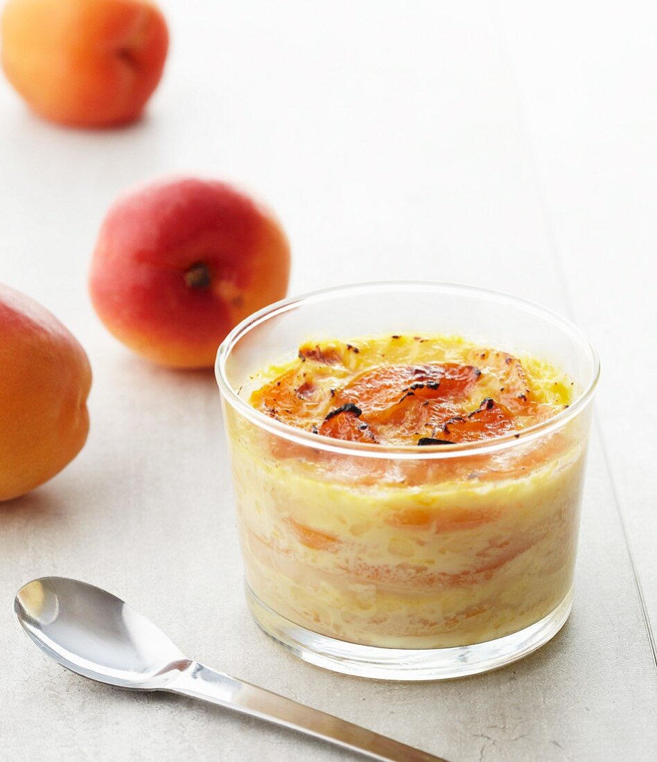 Apricots baked in egg custard with orange blossom water
