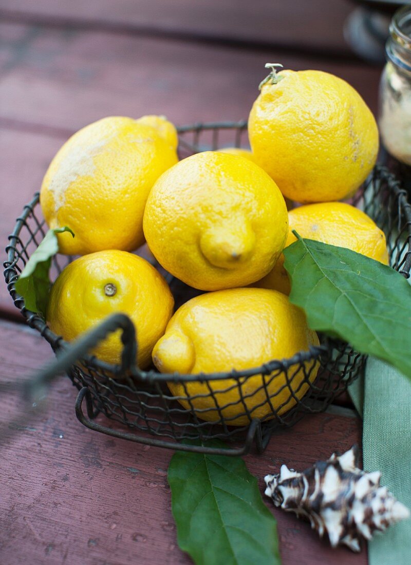 Zitronen in einem Drahtkorb