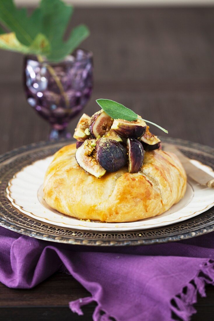 Pastry Wrapped Baked Brie with Figs and Honey