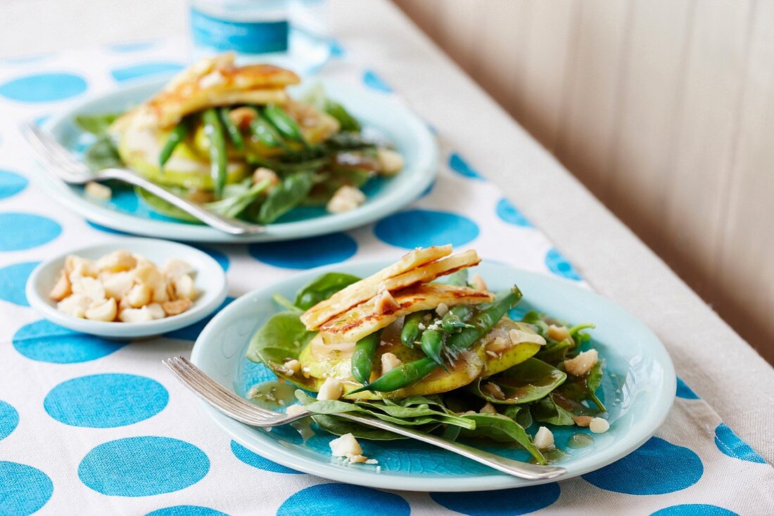 Grüne Bohnen Salat mit Halloumi