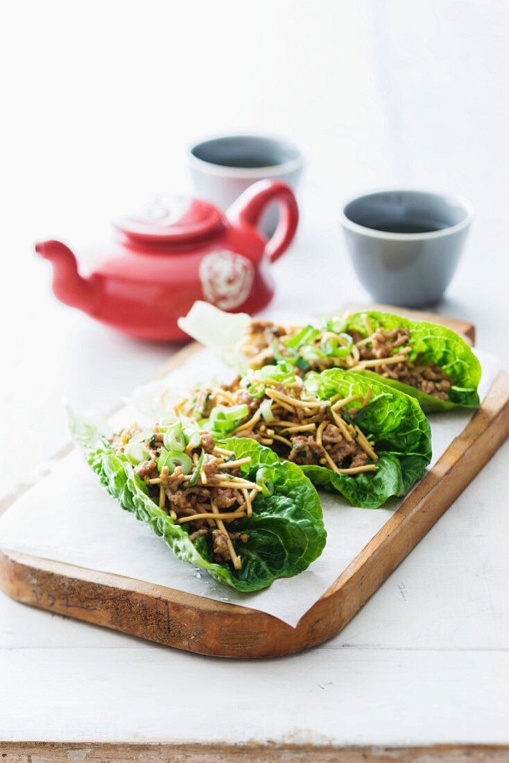 San choy bow (minced meat in a lettuce leaf, China)
