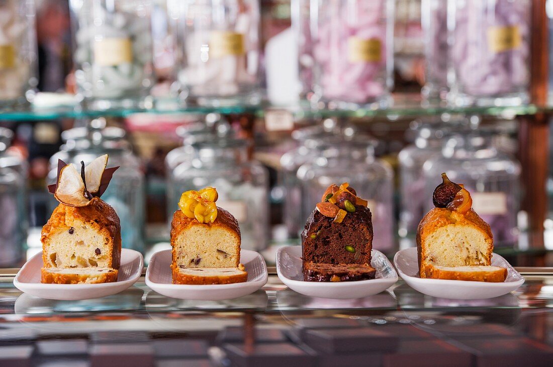 Assorted loaf cakes in a patisserie