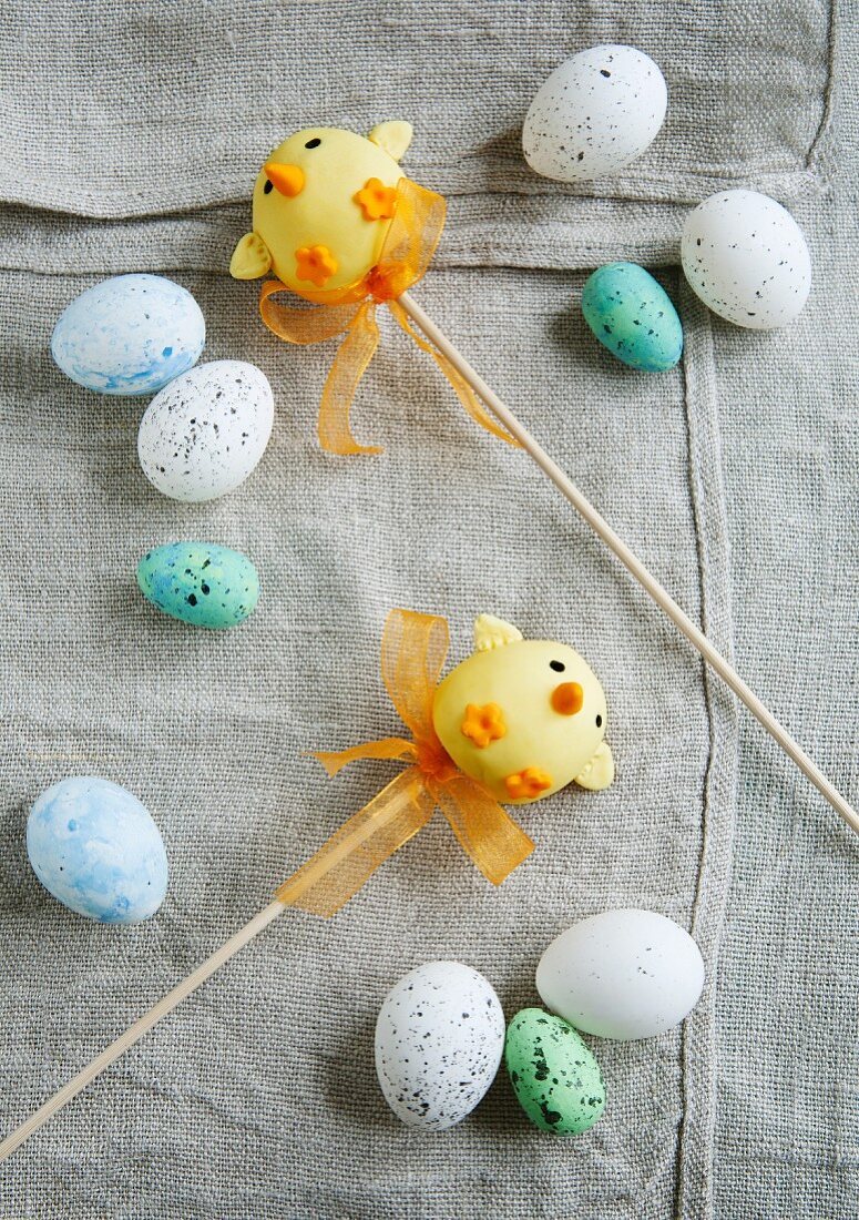 Easter chick cake pops and chocolate eggs