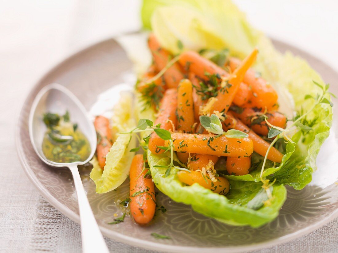 Lettuce with carrots, herbs and vinaigrette