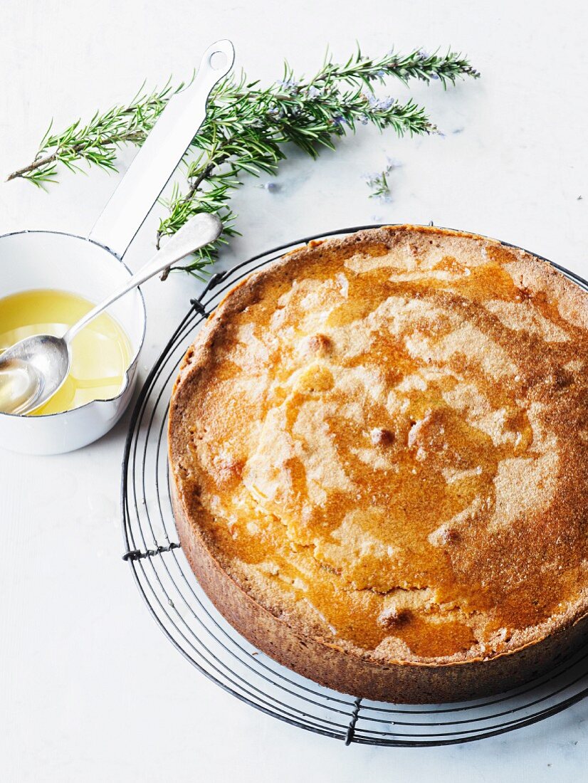 Polenta cake with lemons and rosemary