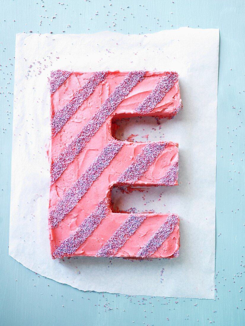 A cake in the shape of an E